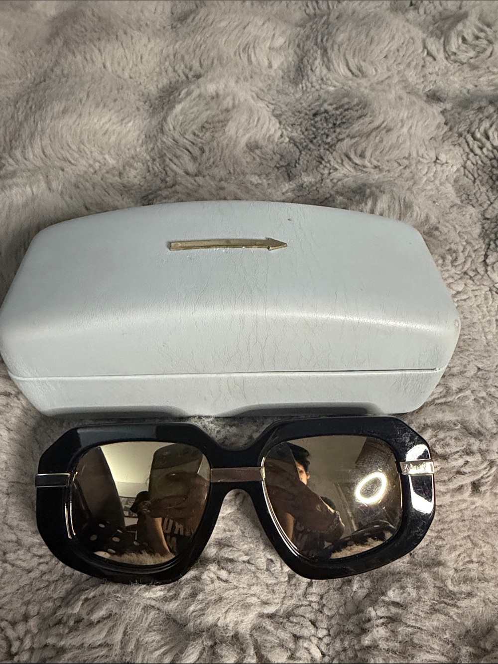 Karen Walker Black Oversized Square Sunglasses with Gold Accents